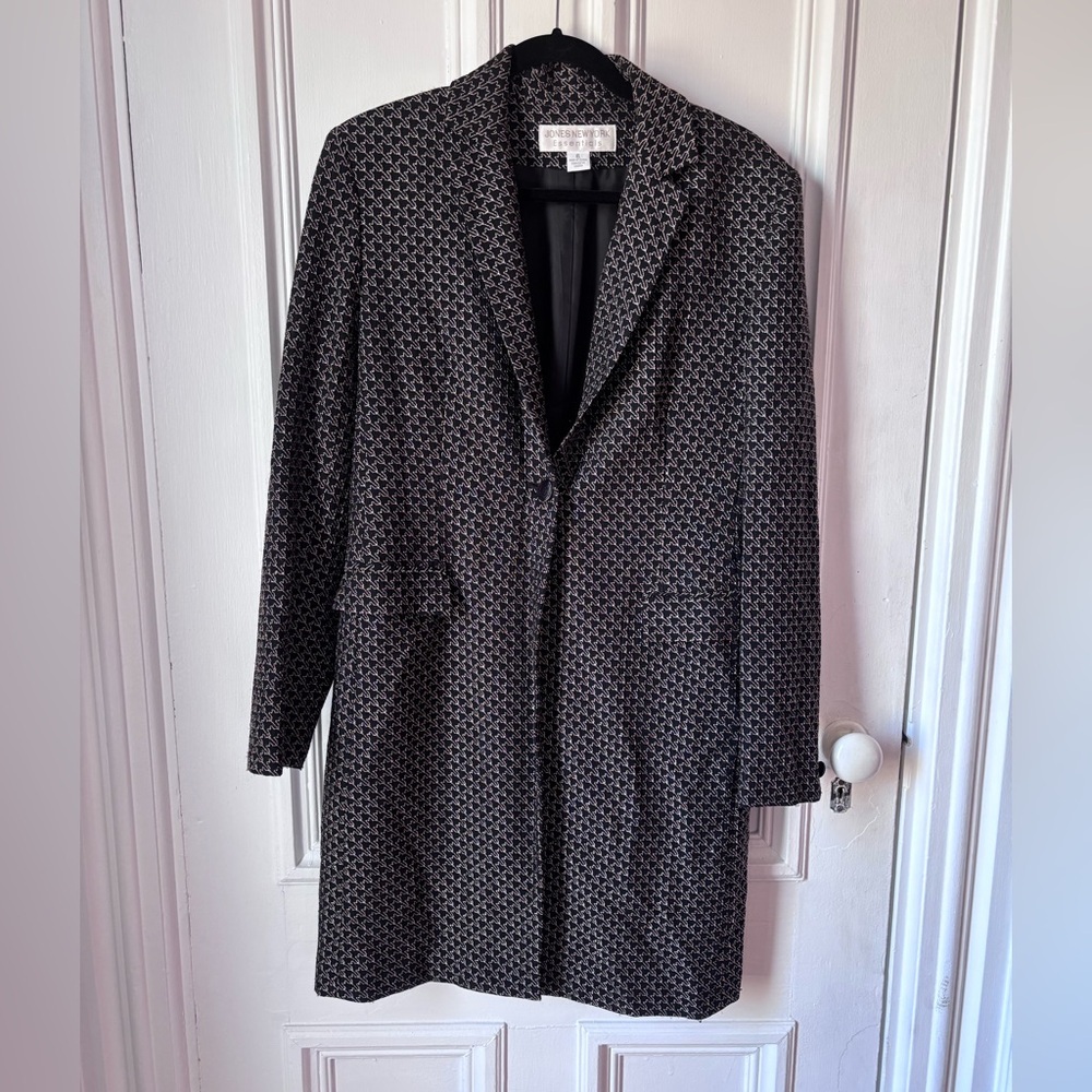 Jones New York Black and Gold Lined Trench Coat Size 6